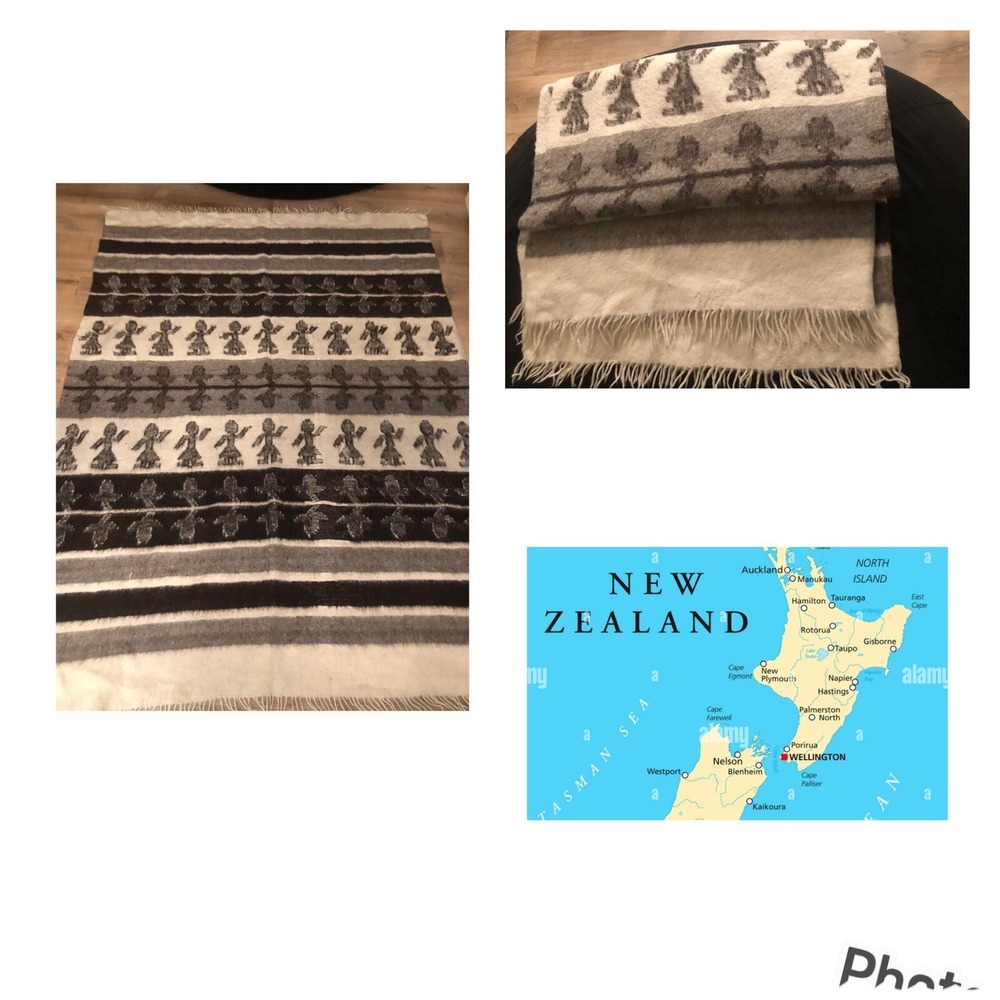 New Zealand 100% Wool Blanket/Rug/Throw Brown Colors (80"X59") Beautiful Vintage